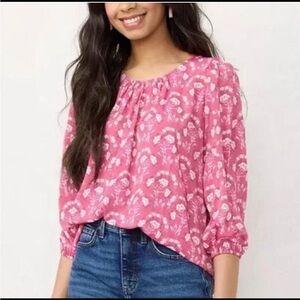 Lauren Conrad Floral 3/4 Sleeves Top Size 0X (14W) Pink & White New